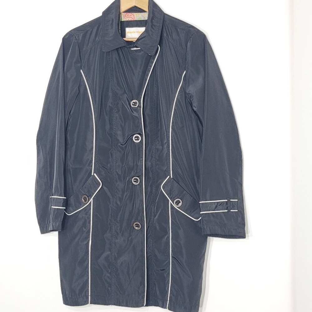 Marie Claire Boutiques Women's Black Button Up Polyester Trench Coat Jacket M